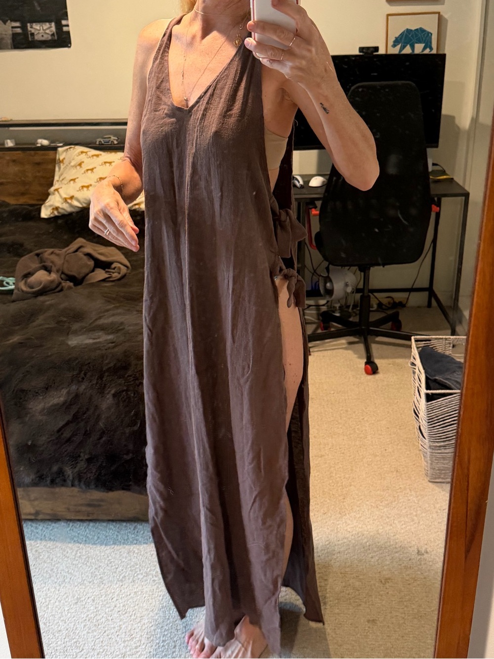Vitamin A Brown Sleeveless Side-Tie Maxi Dress